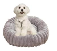 Nuyhgtr Washable Pet Bed, Anti-Slip Dog Bed, Pequeña Cama de perro, Plush Cat Bed, Pet Couch, 40 cm, Round Calming Pet Bed for Small Dogs and Cats with Plush Fabric, Grey and Cream Colored