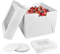 Nuyoah Caja Tarta Cake Box Cajas para Pasteles de Carton Blanco 20x20x20cm 5Pz Cajas para Tartas Rectangular con Ventana y Bandeja Caja para Transporte de Tartas Desechable para Envolver