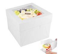 Nuyoah Caja Tarta Cake Box Cajas para Pasteles de Carton Blanco 30x30x20cm 2Pz Cajas para Tartas Rectangular con Ventana y Bandeja Caja para Transporte de Tartas Desechable para Envolver