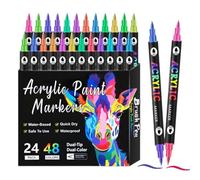 Nuytghr Acrylic Paint Markers, Double Tip Rock Painting Pens Set, Fade Resistant Permanent, Drawing Tools and Craft Supplies for Artists on Paper, Glass, Wood, Canvas, Ceramic 6.49x0.35in