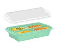 Nuytghr Moldes de silicona para congelador, recipientes grandes de almacenamiento de alimentos, juego de bandejas de 2 x 2 piezas, bandeja de silicona flexible con tapa, herramienta de preparación de