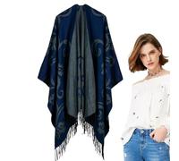 Nuytghr Poncho frontal abierto | Chal de invierno de doble cara para mujer | Elegantes bufandas largas, vestidos, bufanda para el hogar, malas hierbas, citas, azul oscuro, Refer to description