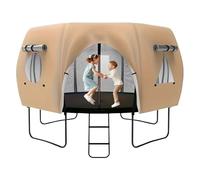 Nuytghr Trampoline Canopy Top, UV Sunshade Tent, 14ft Outdoor Cover, Beige, Green, Breathable Mesh Panels, Easy Tie Design, Blue, Round, Backyard Playground Roof for Kids' and Safe Jumping