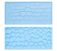 NUZAMAS - 2 moldes para decoración de pared de ladrillo y camino de piedra, alfombrilla de silicona, fondant, corte de azúcar, forma de flor, decoración para cupcakes, tartas de boda, decoración (azul