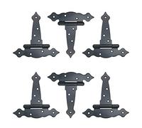 NUZAMAS - 6 bisagras resistentes para cobertizos de 5 pulgadas, bisagra de correa de puerta de madera, bisagras de puerta de granero, herrajes forjados negros, hierro inoxidable