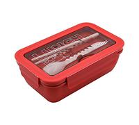 NUZAMAS Caja cuadrada Bento y tenedor para cubiertos, cuchara, antifugas, 2 compartimentos, capacidad de 1100 ml, color rojo, recipiente para preparar comidas para adultos, apto para microondas