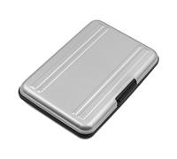 NUZAMAS Caja de almacenamiento para tarjetas de memoria, aluminio, resistente a los golpes, funda para tarjeta de memoria, 16 ranuras para SD, SIM, CF, Nano y tarjetas TF, color plateado