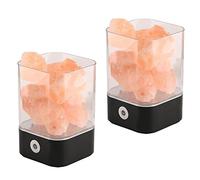 NUZAMAS Juego de 2 lámpara de sal de 5 W, cristal rosa natural, roca terapéutica, pequeño mineral, 12 V, luz USB, dormitorio, oficina, exterior, camping, lámpara de yoga, multicolor (cuadrado negro)