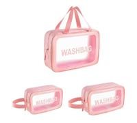 NUZAMAS Juego de 3 bolsas de aseo de viaje, bolsa de maquillaje transparente, impermeable, bolsa de cosméticos de 3 tamaños de bolsa organizadora de viaje para mujeres y niñas, color rosa