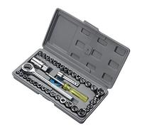 NUZAMAS Juego de 40 llaves de enchufe de 1/2 "1/4" 3/8 "Reversible Ratchet Handle DR Drive Llave de trinquete BitsTool con estuche
