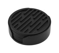 NUZAMAS - Juego de 6 posavasos de silicona con soporte, color negro, redondo, posavasos para bebidas, diseño a rayas, base para tazas de té, posavasos de goma, 10 cm, para casa, bar, oficina, fiestas