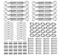 NUZAMAS Kit de barandilla de cable de acero inoxidable resistente de 110 piezas para postes de madera de cerca de cable, tensor de ojo M5, se adapta a cuerda de alambre de 3 mm