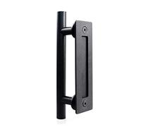 NUZAMAS Manija de puerta de acero inoxidable, manija corredera de puerta de granero, juego de tirar y rasante de un solo mango redondo - negro