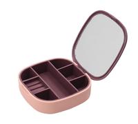 NUZAMAS Pequeño joyero de viaje, mini organizador de joyas con portal de espejo, joyero de viaje para anillos, pendientes, collares, almacenamiento rosa y morado