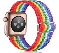 NUZIXINXW Aplicable a correas de reloj con tejido elástico de una sola pieza Para correas de iwatch con hebilla en forma de ocho Correa de nailon de un solo bucle, rayas arcoíris, 38/40/41 mm