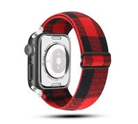NUZIXINXW Aplicable a correas de reloj con tejido elástico de una sola pieza Para correas de iwatch con hebilla en forma de ocho Correa de nailon de un solo bucle, cuadros rojos y negros, 22 mm