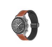 NUZIXINXW Correa de cuero de 20 mm para Omega X Swatch Joint MoonSwatch Planet Hebilla magnética de metal para reloj Swatch Accesorios de banda de silicona, naranja marrón, 18 mm