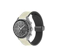 NUZIXINXW Correa de cuero de 20 mm para Omega X Swatch Joint MoonSwatch Planet Hebilla magnética de metal para reloj Swatch Accesorios de banda de silicona, Beige, 18 mm