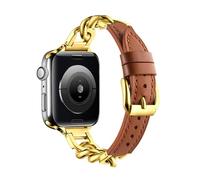 NUZIXINXW Correa de cuero de lujo para banda de reloj 44 mm 40 mm 45 mm 41 mm 38 mm 42 mm Pulsera de acero inoxidable para iWatch Series 8 Ultra 7 6 5, marrón dorado, 42/44/45/49 mm código s
