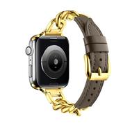 NUZIXINXW Correa de cuero de lujo para correa de reloj 44 mm 40 mm 45 mm 41 mm 38 mm 42 mm Pulsera de acero inoxidable para iWatch Series 8 Ultra 7 6 5, dorado marrón, 42 o 44 o 45 o 49 mm código L