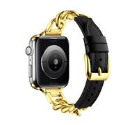 NUZIXINXW Correa de cuero de lujo para correa de reloj 44 mm, 40 mm, 45 mm, 41 mm, 38 mm, 42 mm, pulsera de acero inoxidable para iWatch Series 8 Ultra 7 6 5, dorado negro, 38/40/41 mm código L