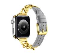 NUZIXINXW Correa de cuero de lujo para correa de reloj 44 mm, 40 mm, 45 mm, 41 mm, 38 mm, 42 mm, pulsera de acero inoxidable para iWatch Series 8 Ultra 7 6 5, gris dorado, código s de 22 mm