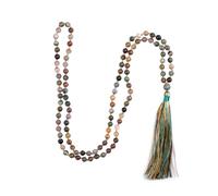NUZUJX Collar de 108 cuentas Mala, piedras naturales, collar de meditación, 108 cuentas de Japa Mala anudadas a mano, 32.28inch, Piedra, Ágata