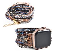 NUZUJX Correas de reloj bohemias compatibles con Apple Watch de 1.49, 1.57, 1.61, 1.65, 1.73 y 1.77 pulgadas, hecha a mano con hebilla de acero inoxidable para mujer, correa de reloj de cuentas