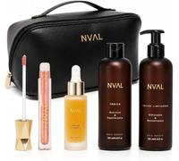 NVAL Kit Rutina de limpieza Diaria Facial con Neceser, Limpieza Completa Sérum Pro-Aging 30ml, Tónico Nutritivo 250ml, Loción Limpiadora 250ml, Incluye Lip Gloss, Todo Tipo de Pieles (KIT NECESER)