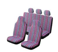 NVETJMUA Juego Completo Fundas Asiento Coche A Rayas con Almohadillas para Cinturón Seguridad Y Funda para Volante Universales Lavables Fundas para Asientos(Purple Red)