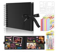 NVGVUP Álbum de Fotos Scrapbook A5, DIY Libro de Fotos Negro, 60 Páginas, Scrapbooking Album para Familia Boda Cumpleaños Graduación, Álbum en Espiral con Resaltador Pegatinas de Color