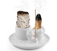 NVGVUP Quemador de Incienso 4 en 1, Porta Incienso para Cualquier Incienso, Palo Santo, Salvia para Quemar, Portavelas, para meditación, Yoga y decoración hogar(Diseño de Pata de Gato)