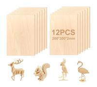 NVIYAM 12 Piezas Madera de Balsa Fina, 300x200x2mm Madera Contrachapada, Tablero Contrachapado, Sin Terminar Tablero Madera para Manualidades Decoración,Proyectos de Láser,Pintura,Modelado