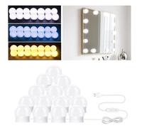NVIYAM 14 LED lámpara de espejo con 3 colores, regulable, luz de tocador Hollywood, iluminación de tocador, luz de tocador para espejo, lámpara de tocador, adecuada para espejo de maquillaje