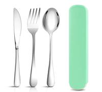 NVIYAM 3 Paquetes Cubiertos Camping,cubiertos camping acero inoxidable,con Cuchillos,Cuchara,Tenedores,Resistente a la oxidación,Reutilizables,Estuche cubiertos para llevar al trabajo