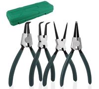 NVIYAM Juego de alicates de anillo de retención 180 mm, caja, curvados y rectos, interior y exterior, acero al carbono, protección contra la corrosión, alicates antiflexión