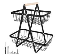 NVIYAM Cesta para Fruta de 2 Niveles, Fruteros de Cocina, Almacenamiento Canasta, Cesta de Frutas de Metal para Cocinar, Verduras, Aperitivos y Pan