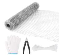 NVIYAM Malla de Alambre de Pollo 40cm x 6m Malla Conejera Alambre Hexagonal Galvanizada Malla Gallinero Metalica Malla Alambre Valla de Alambre de Conejos con Alicates de Corte y Guantes