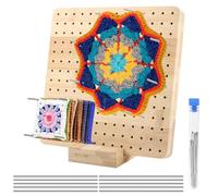 NVIYAM Tablero de bloqueo para Granny Square,19,5x19,5cm,tablas de bloqueo de madera con 10pasadores de acero inoxidable y 5agujas, tablero de madera para sujetar piezas pequeñas de punto o ganchillo