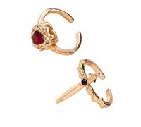 NVOQILIN 2 anillos únicos de corazón con cruces góticas, diseño artístico, tamaño ajustable para parejas y regalos, anillos de moda gótica, Red, como se describe, como se describe