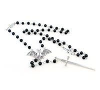 NVOQILIN Ankh Cross - Collar de murciélago con cuentas negras, religioso, gótico, punk, rosario, collar largo con cuentas, cadena de suéter, joyería Ankh, cruz, murciélago, gótico, punk, talla única