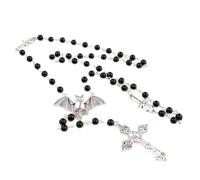 NVOQILIN Ankh Cross - Collar de murciélago con cuentas negras, religioso, gótico, punk, rosario, collar largo con cuentas, cadena de suéter, joyería Ankh, cruz, murciélago, gótico, punk, talla única