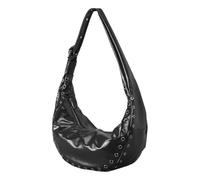 NVOQILIN Bolsa de viaje para mujer, moda para axilas, compras, media luna, otoño, invierno, hombros, remaches, axilas, albóndigas, Black, One Size
