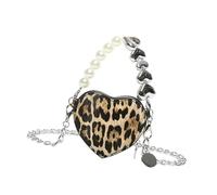 NVOQILIN Bolso bandolera de poliuretano con estampado de leopardo y corazón con cadena para mujer, elegante, bolso de noche, bolso práctico, Amarillo, One Size