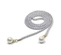 NVOQILIN Cinturón trenzado para mujer, cinturón fino vintage, decoración de perlas blancas, cinturón decorativo para mujer, plata, Talla única