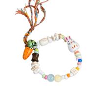 NVOQILIN Cuerda de zanahoria de conejo de dibujos animados para novia, estilo vintage con cuentas de cerámica, elástica, para mujer, talla única, como se describe