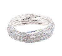 NVOQILIN Elegante brazalete de diamantes de imitación elástico con cuentas de cristal, elegante brazalete multicapa para mujer, accesorios de moda para mujer, talla única, como se describe