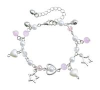 NVOQILIN Elegante pulsera de perlas con forma de corazón y lazo para mujer, diseño de alas de ángel, joyería de cristal acrílico, talla única, como se describe