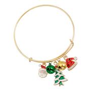 NVOQILIN Elegante pulsera navideña con dije de sombrero de Navidad y detalle de cinta metálica para celebraciones de Año Nuevo, dije de Navidad con múltiples colgantes, talla única, como se describe