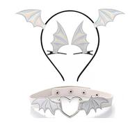 NVOQILIN Gargantilla gótica oscura para niñas con clip para el pelo, diadema con alas de diablo, juego de accesorios de murciélago gótico versátil